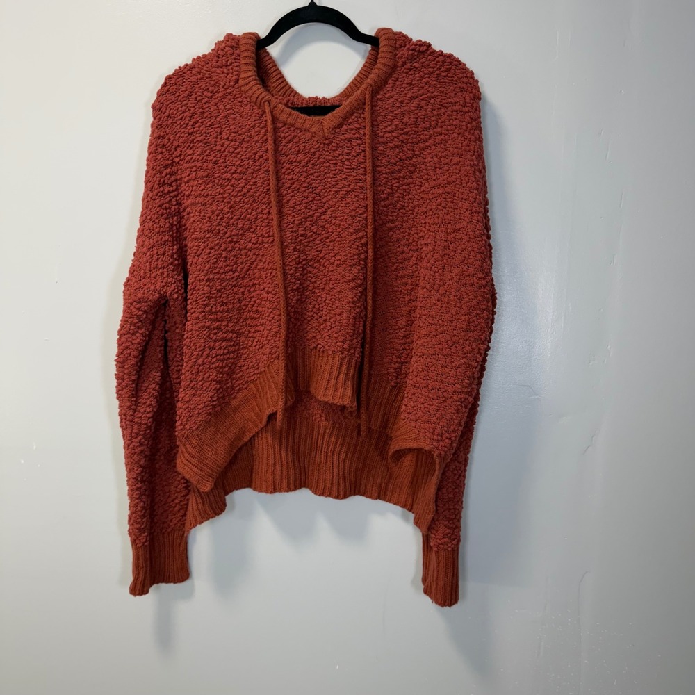 POL Womens Popcorn Knit Hooded Sweater Brick Red POL15 Size Medium